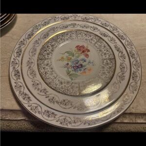 Atlas China 22K Gold Floral Dinner Plate 11” Made in USA Vintage